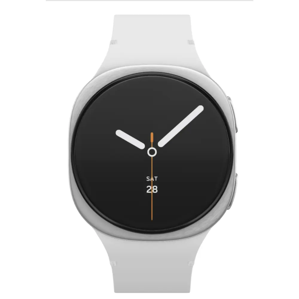 Samsung Galaxy Watch8 40mm with black display and white silicone strap