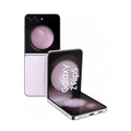 Galaxy Z Flip5 foldable phone in lavender, open with front cover screen showing