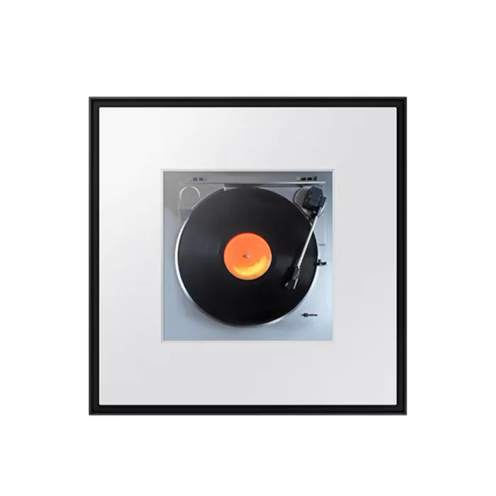 Black music frame wireless smart speaker with screen-style vinyl record artwork
