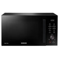 Black Samsung microwave oven with digital control panel
