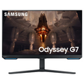 Black gaming monitor with slim stand, thin bezels, and curved-screen game display