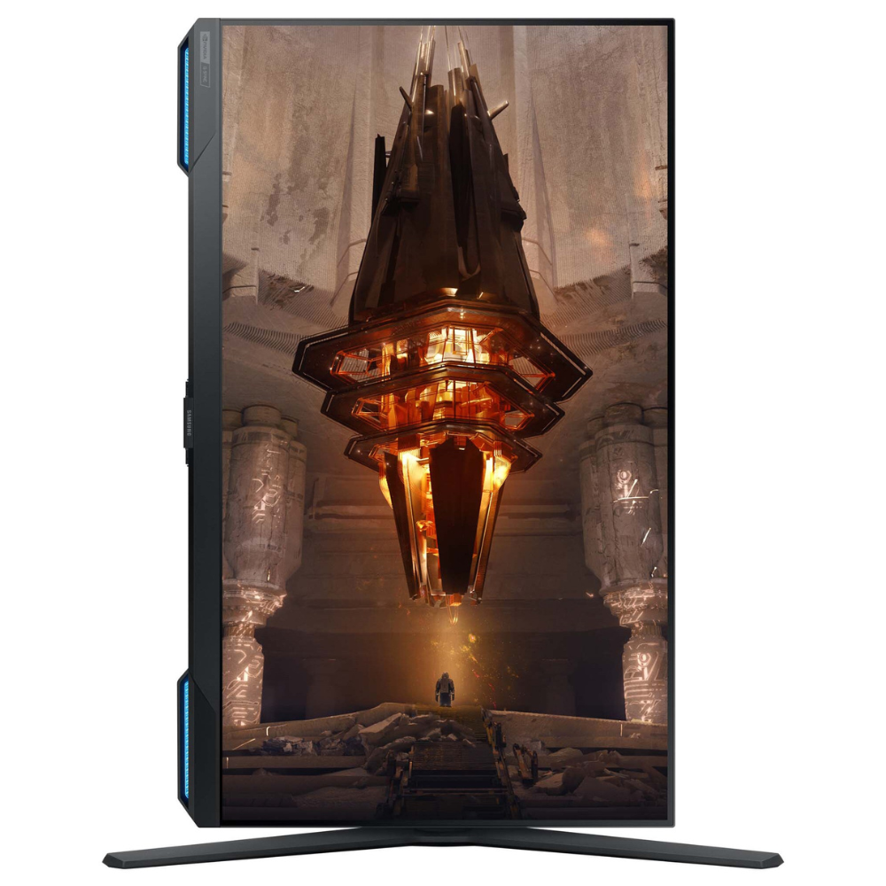 Black gaming monitor from side angle with slim profile and curved screen