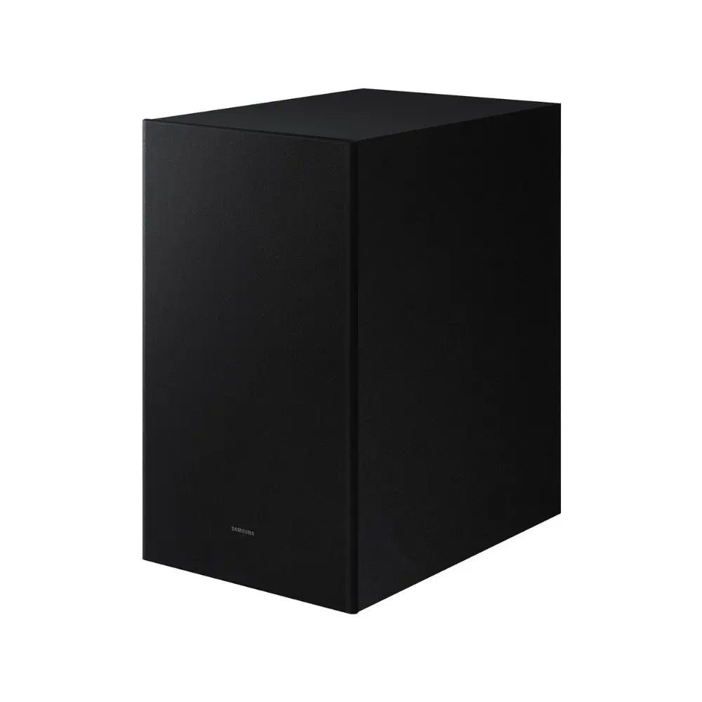Black subwoofer speaker box with smooth matte finish