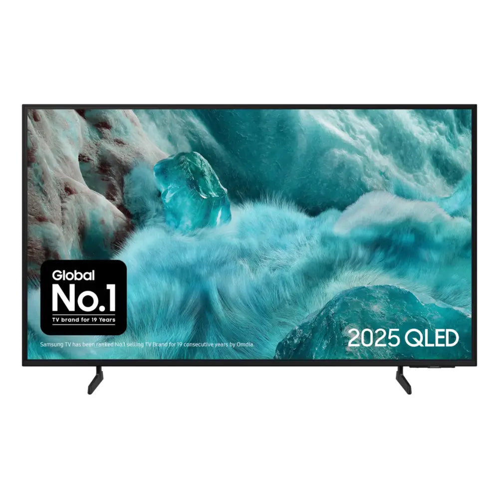 55-inch QLED smart TV with slim black bezel, showing an ocean scene on the screen