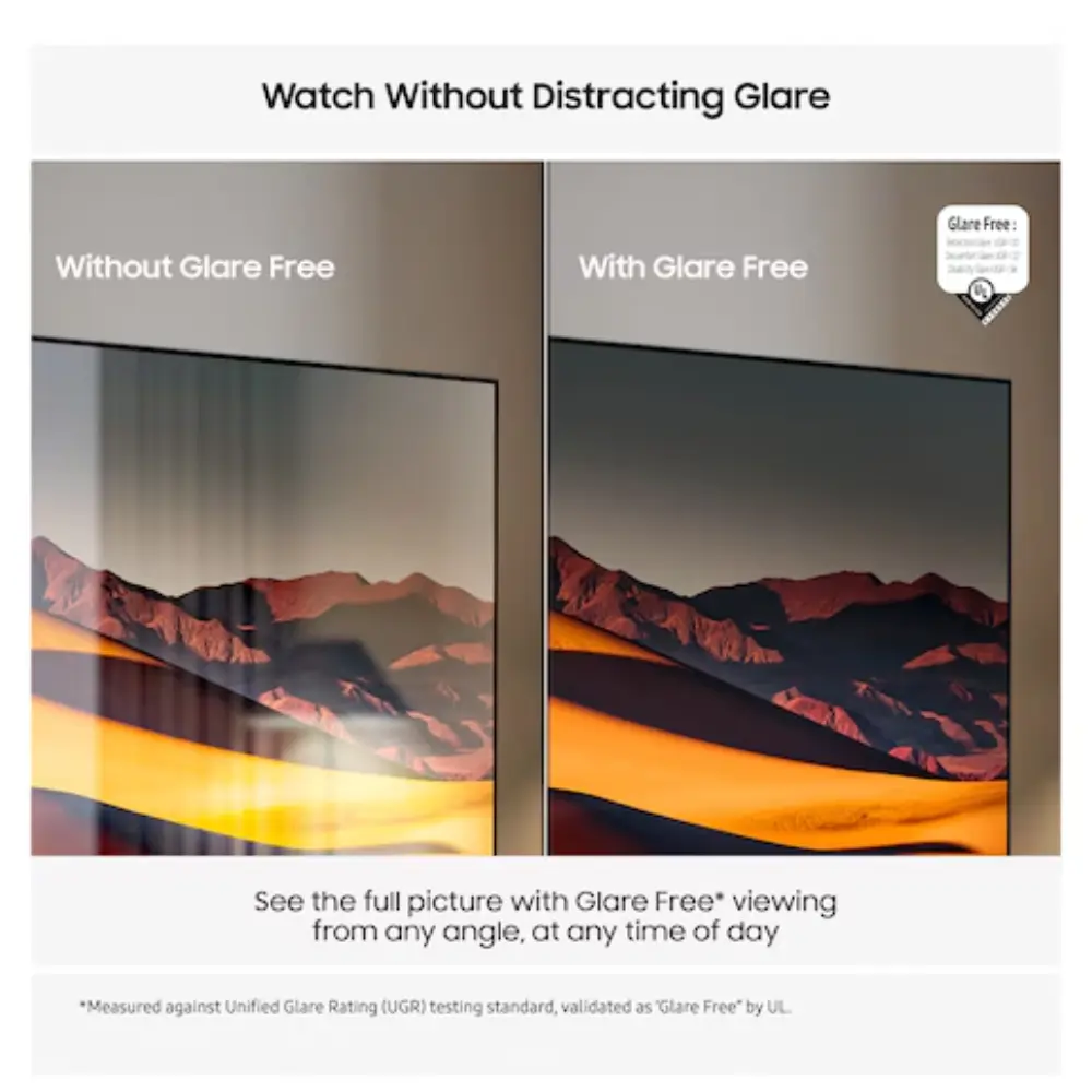 Samsung Neo QLED TV with glare-free screen view comparison