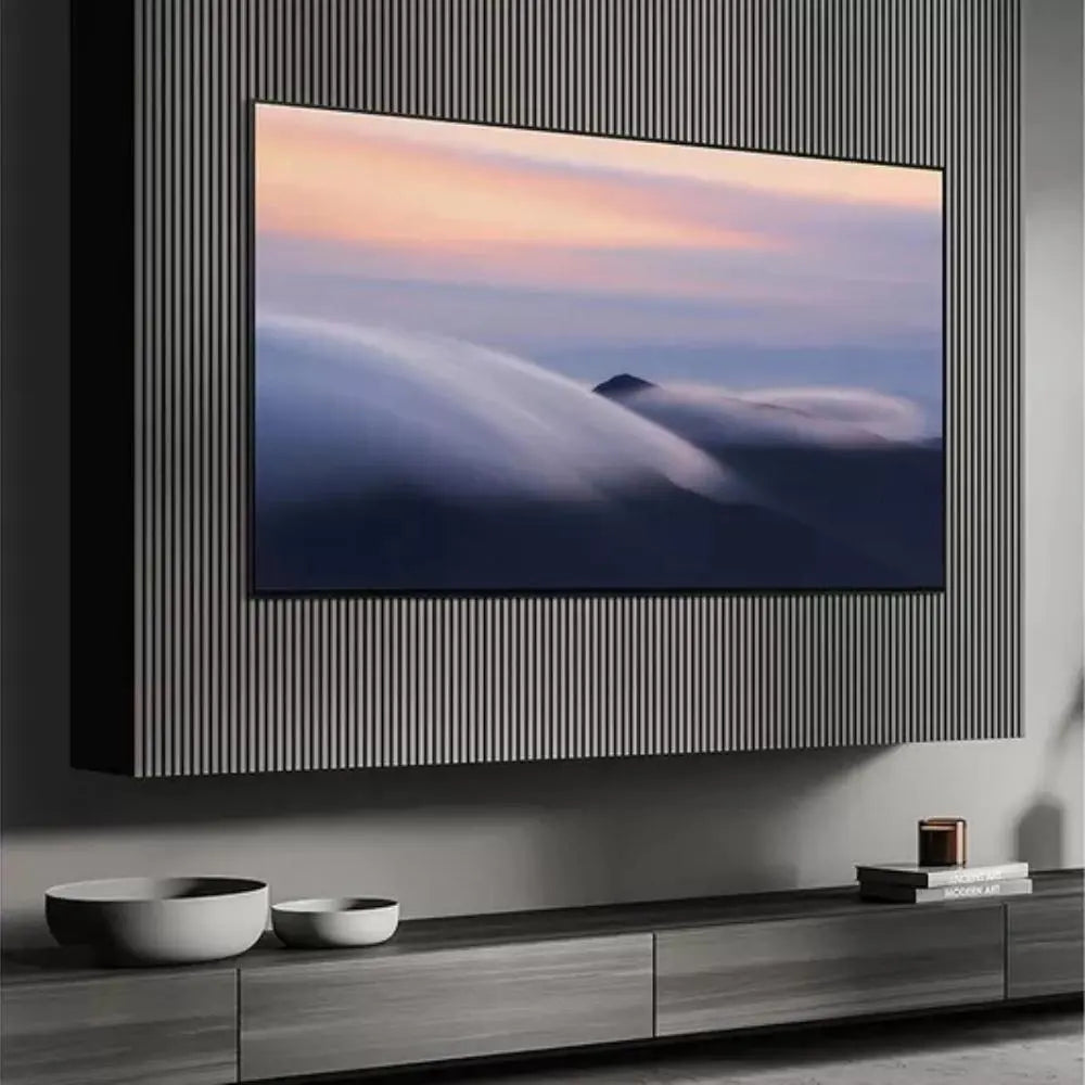 Samsung OLED TV wall-mounted with slim frame and landscape screen