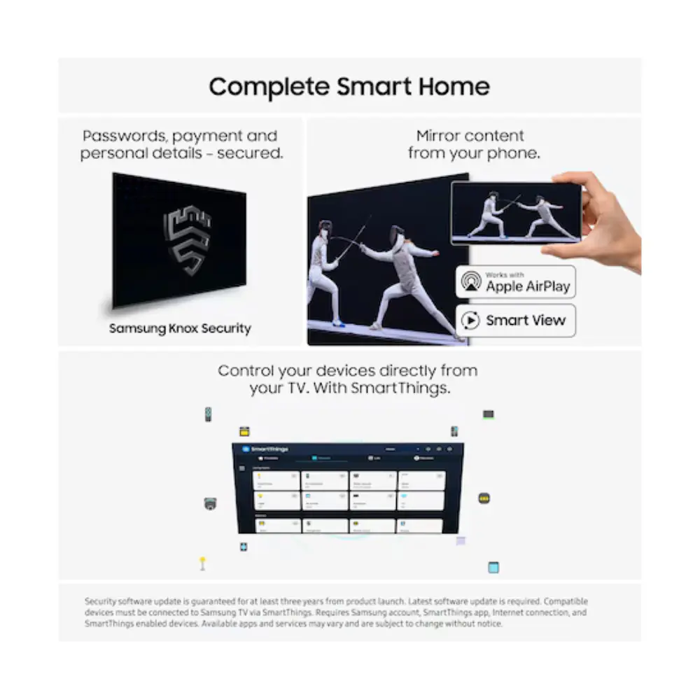 Smart home TV graphic with Knox security and SmartThings device controls