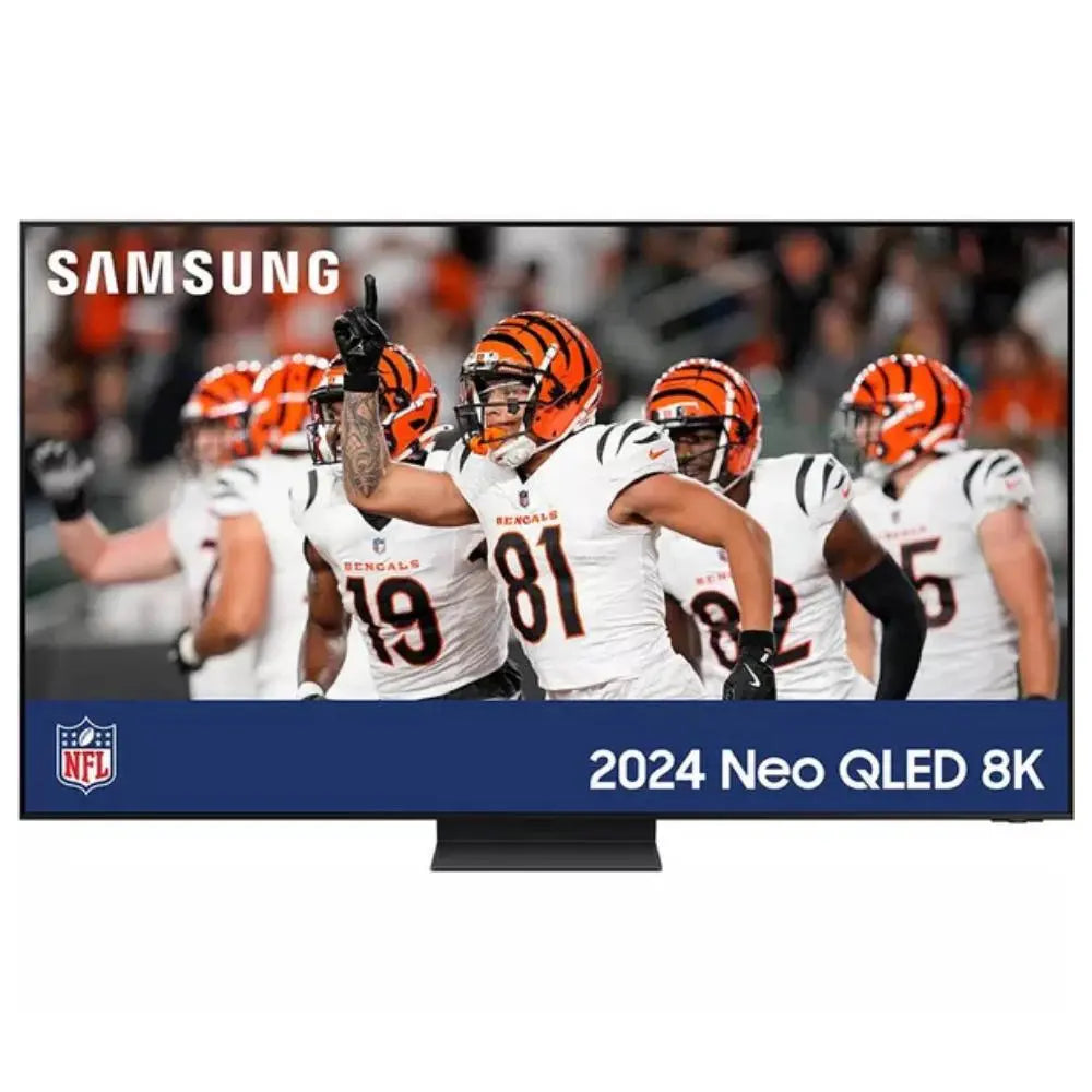 Samsung Neo QLED 8K TV with slim bezel displaying sports on screen