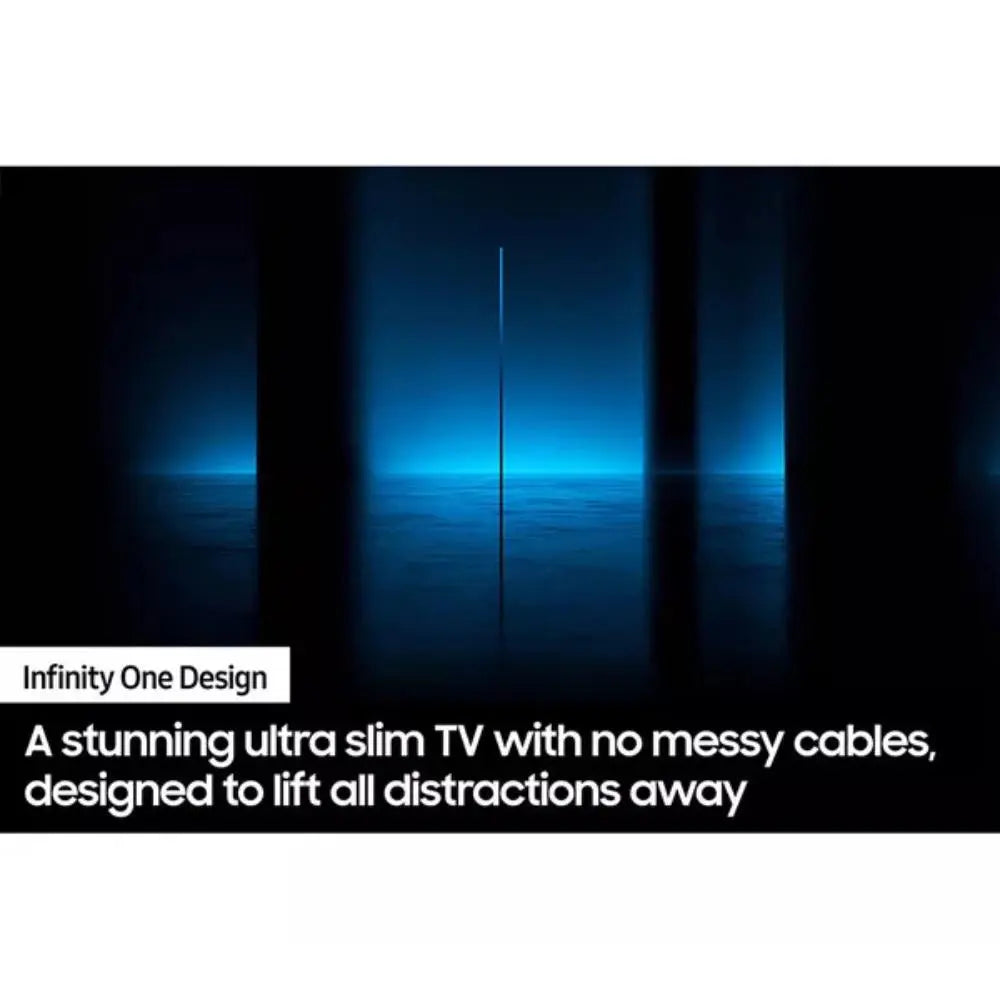 Samsung Neo QLED 8K TV with slim profile and blue gradient light on screen