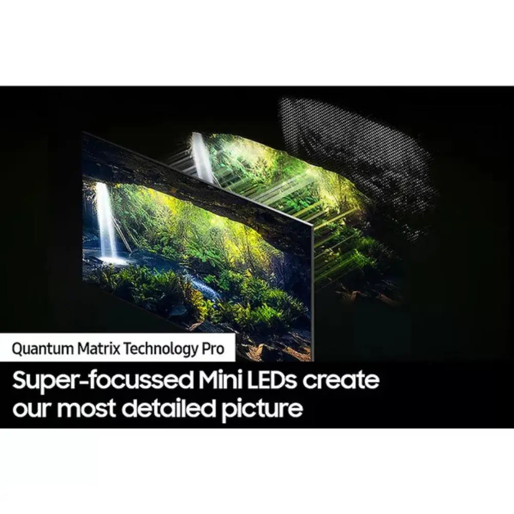 Samsung Neo QLED 8K TV screen showing detailed forest landscape with bright glow