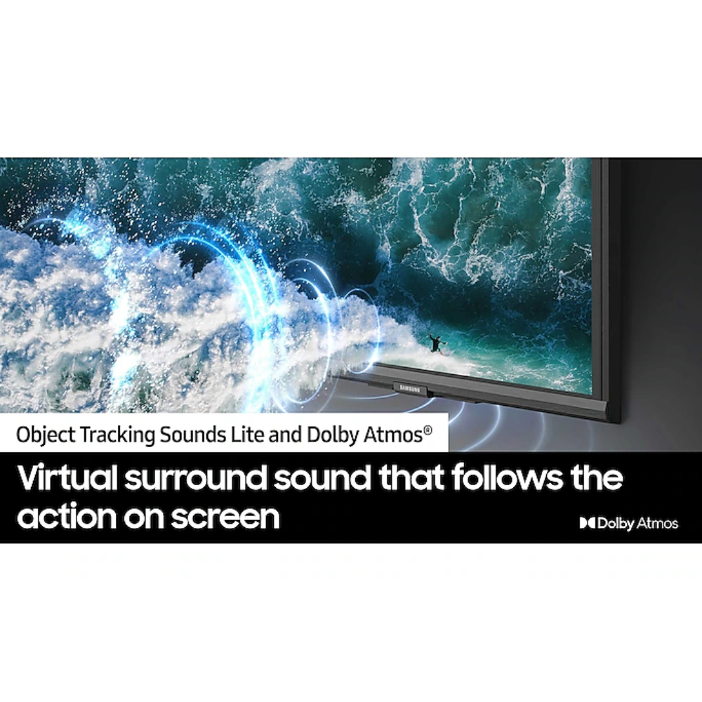OLED 4K TV showing ocean wave scene with glowing sound effects