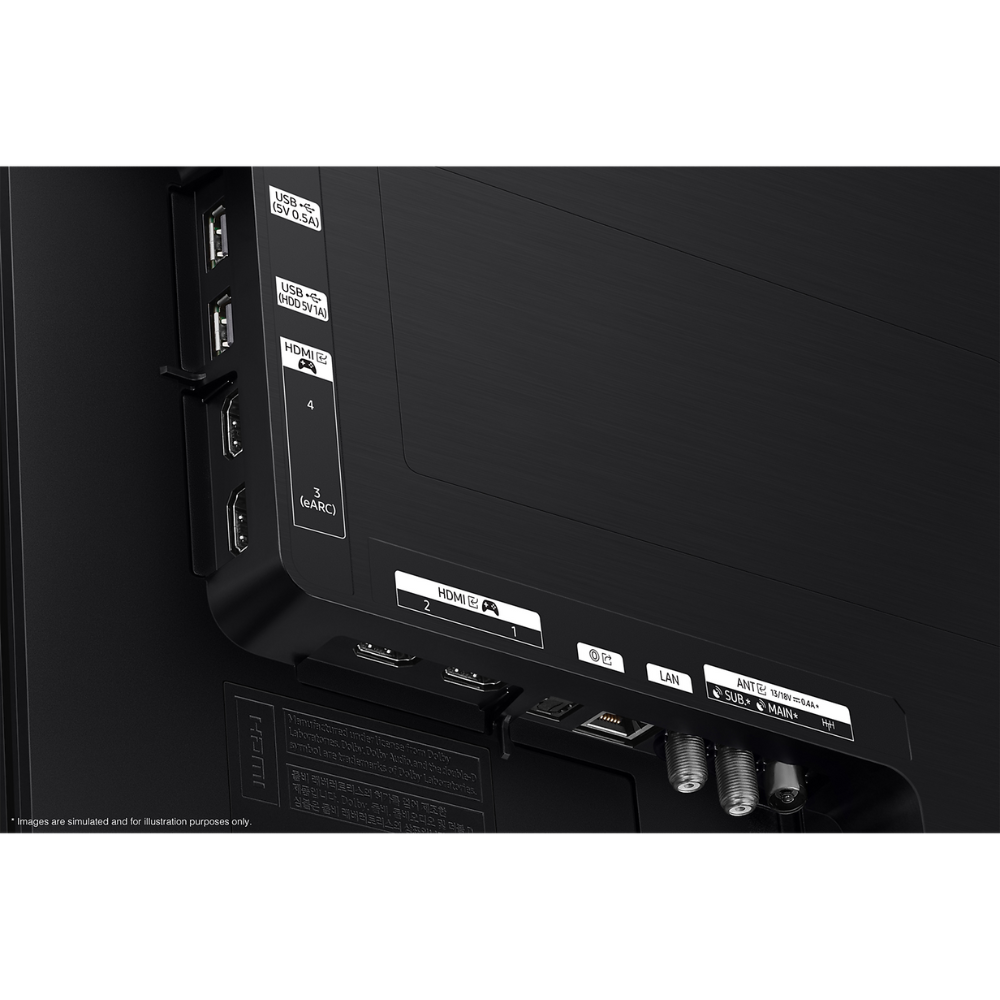 OLED 4K TV rear panel with multiple ports, including HDMI and USB