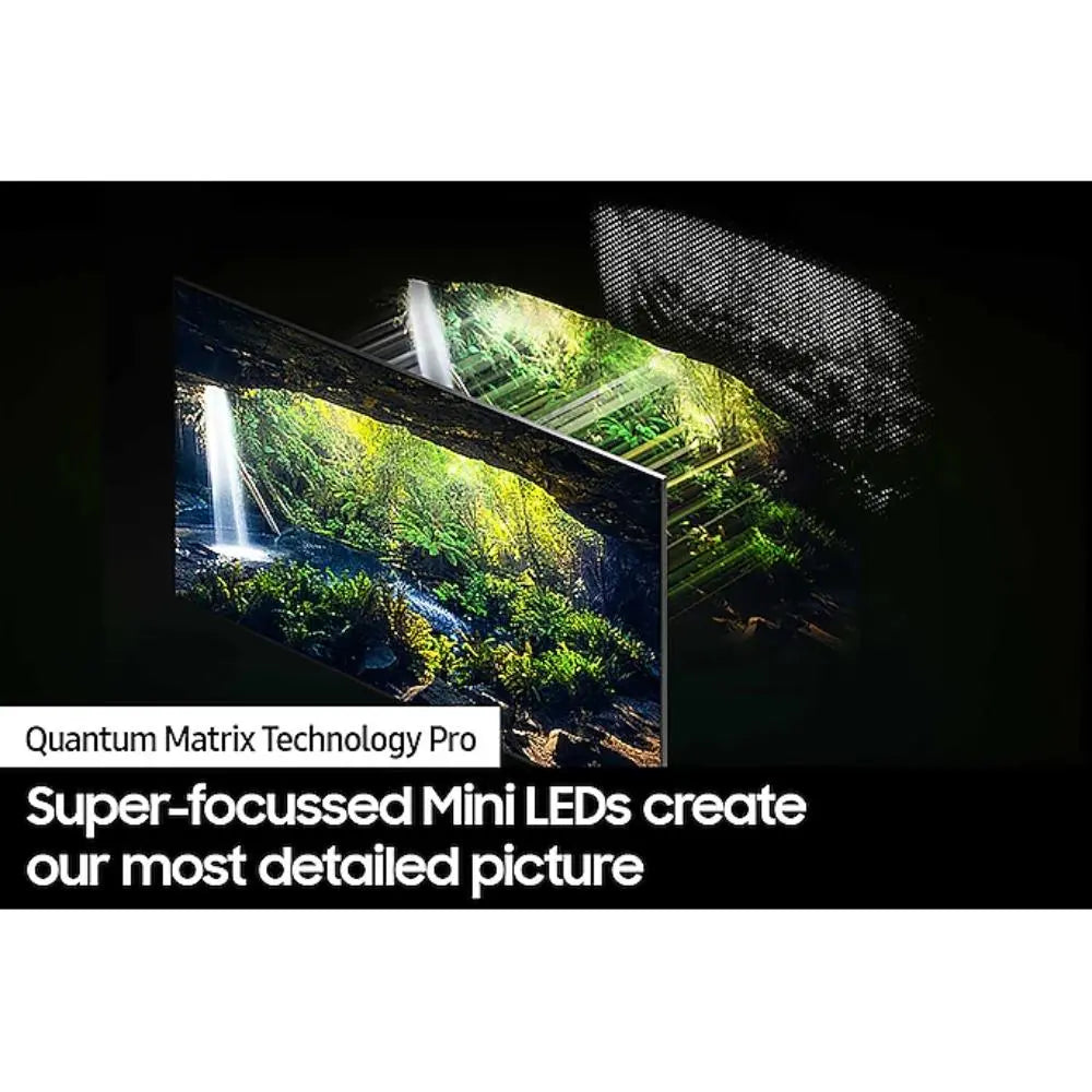 Samsung Neo QLED 8K TV screen showing a bright landscape scene