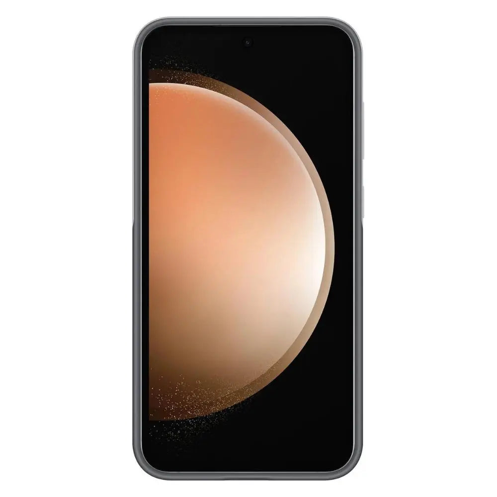 Samsung silicone case for Galaxy S23 FE, front view smartphone with orange-beige display