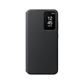 Dark phone wallet case with front screen window