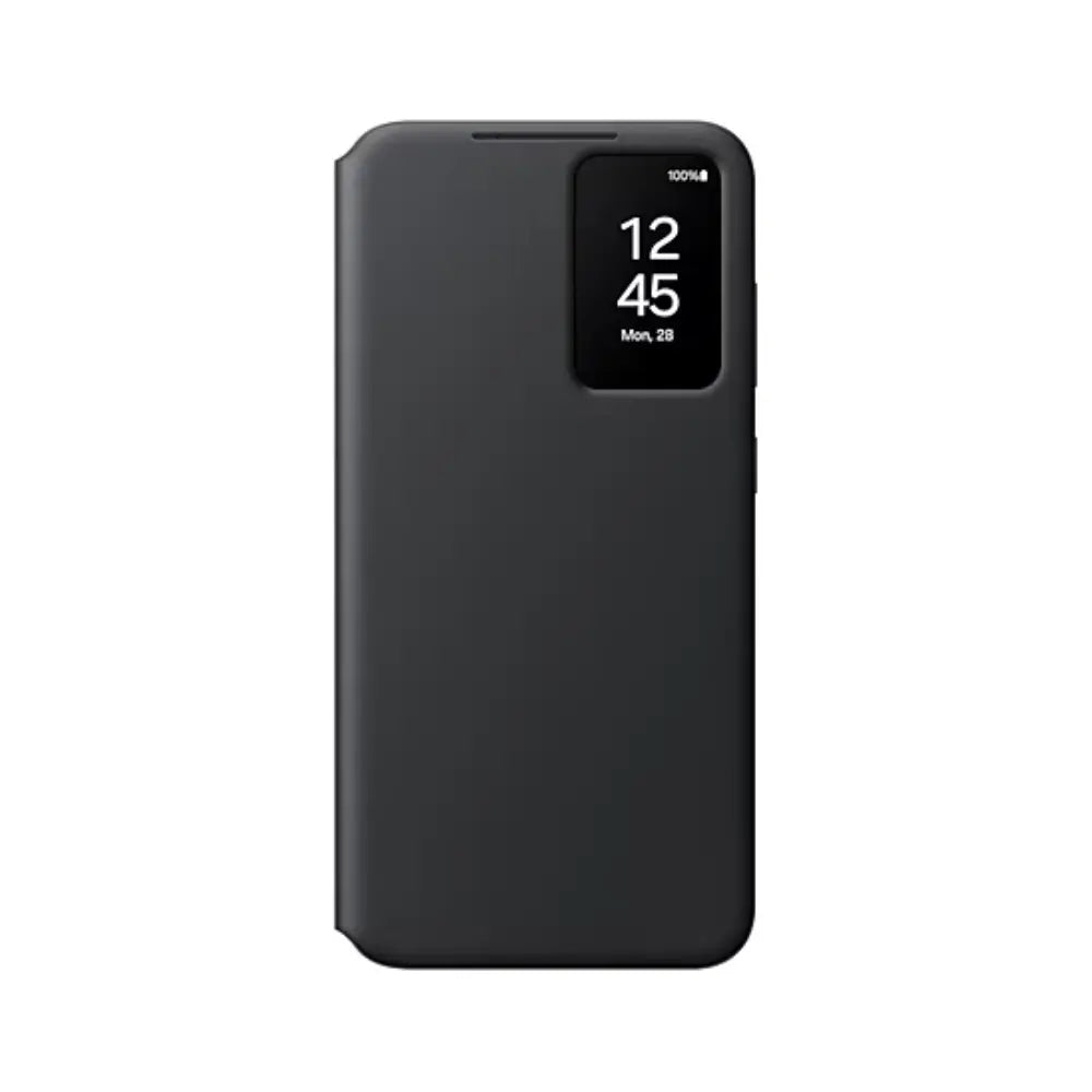 Dark phone wallet case with front screen window