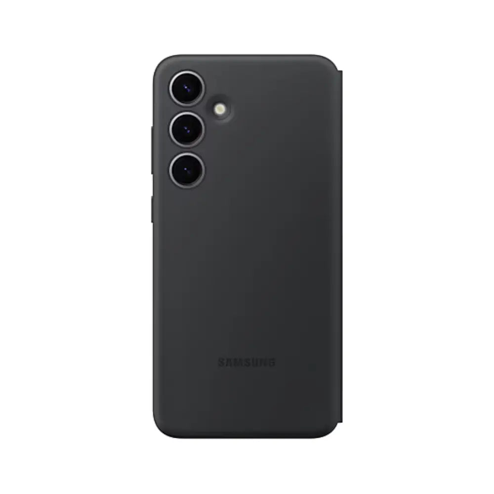 Black Samsung phone wallet case with camera cutouts