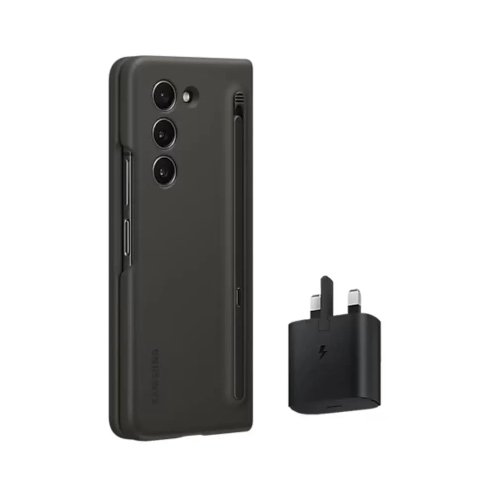 Graphite phone case with included charging adapter and stylus slot