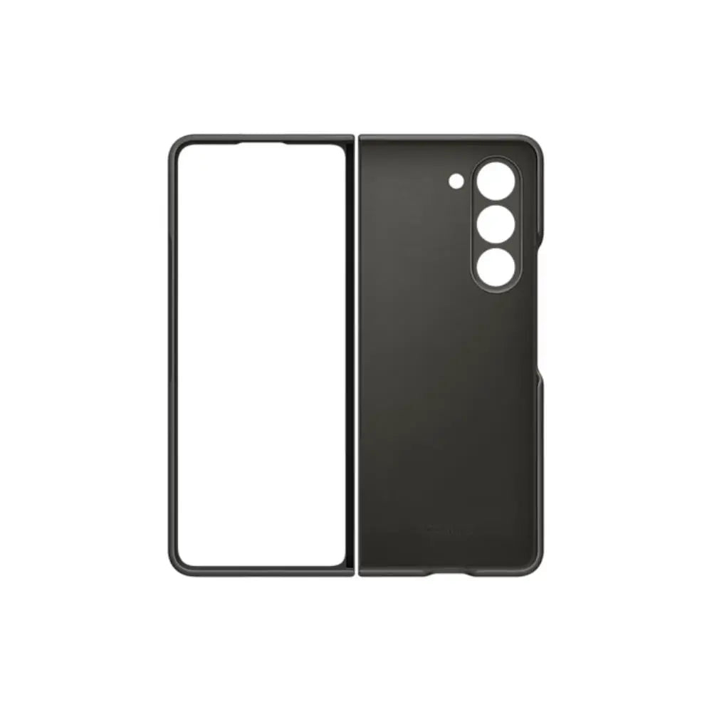Graphite foldable phone case, front and back exposed with camera cutouts