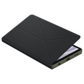 Black tablet book cover case with green edges, foldable tri-panel design.