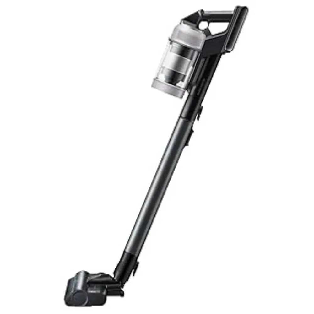 Cordless vacuum cleaner with floor nozzle, angled handle and dust bin