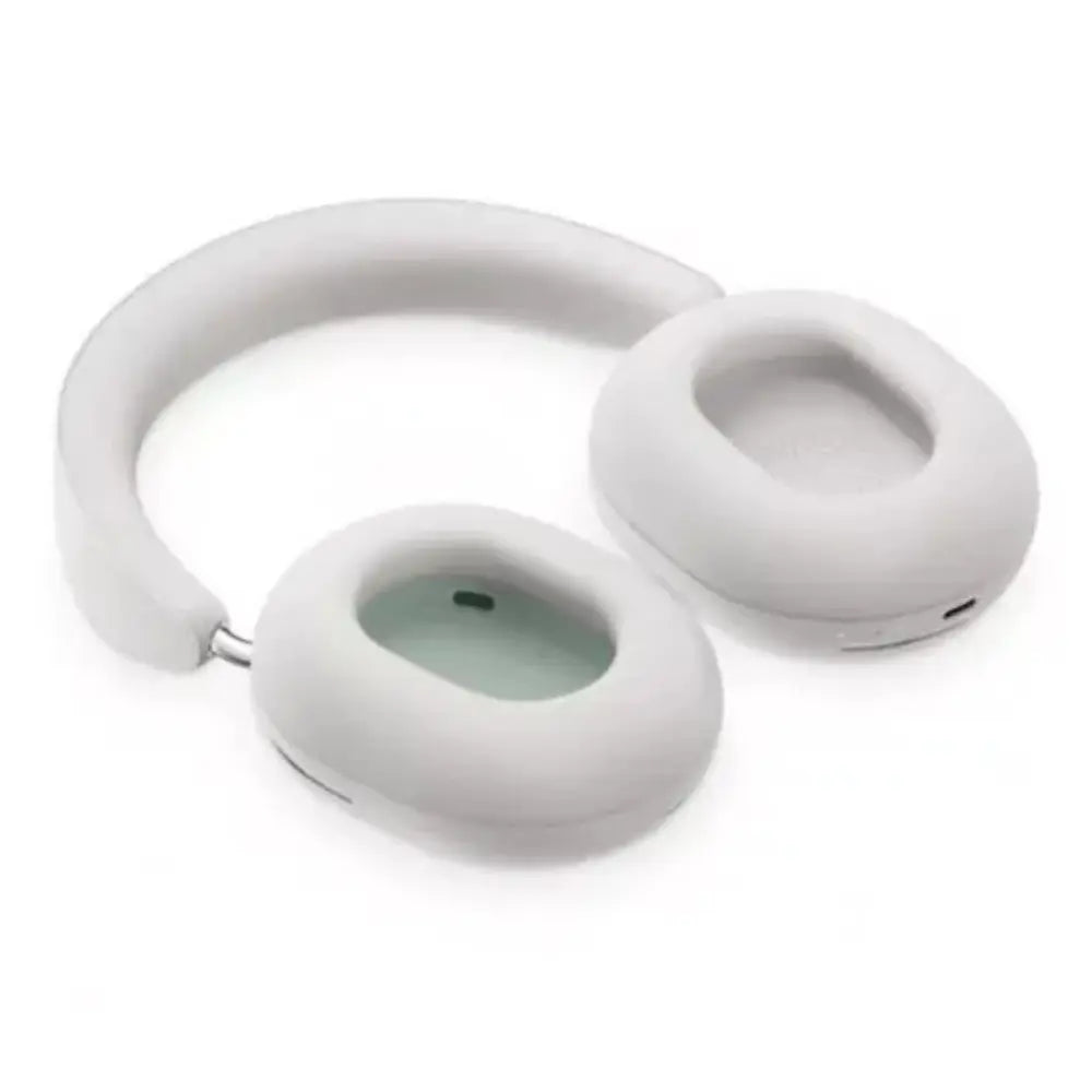 White over-ear headphone ear cushions with headband frame