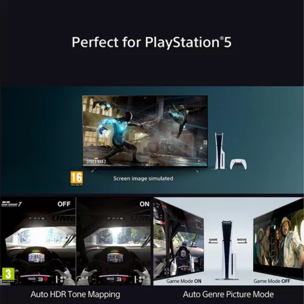 Sony Bravia 8 OLED 4K TV with gaming screen featuring a PlayStation setup