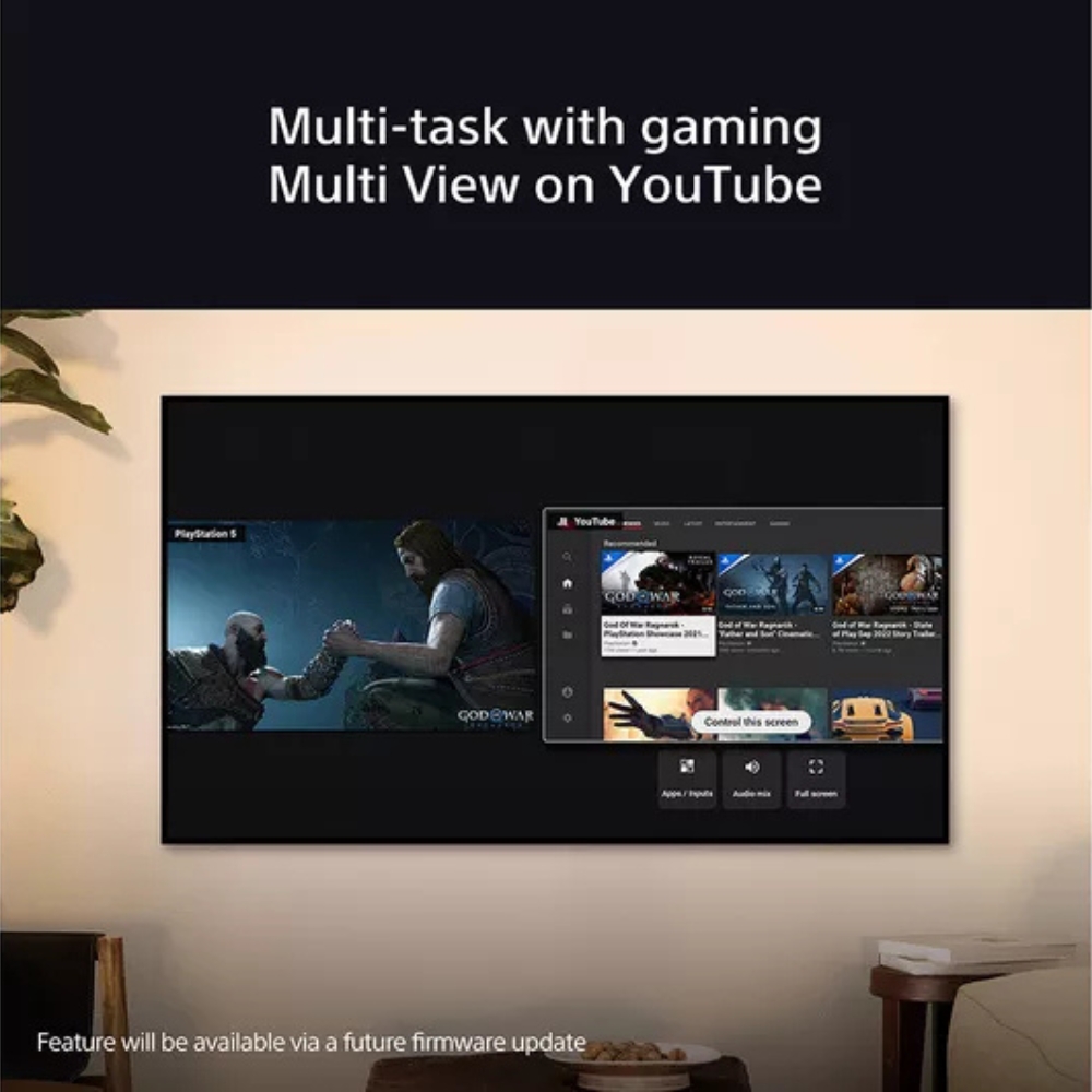 55-inch OLED TV displaying YouTube multi-view on the screen
