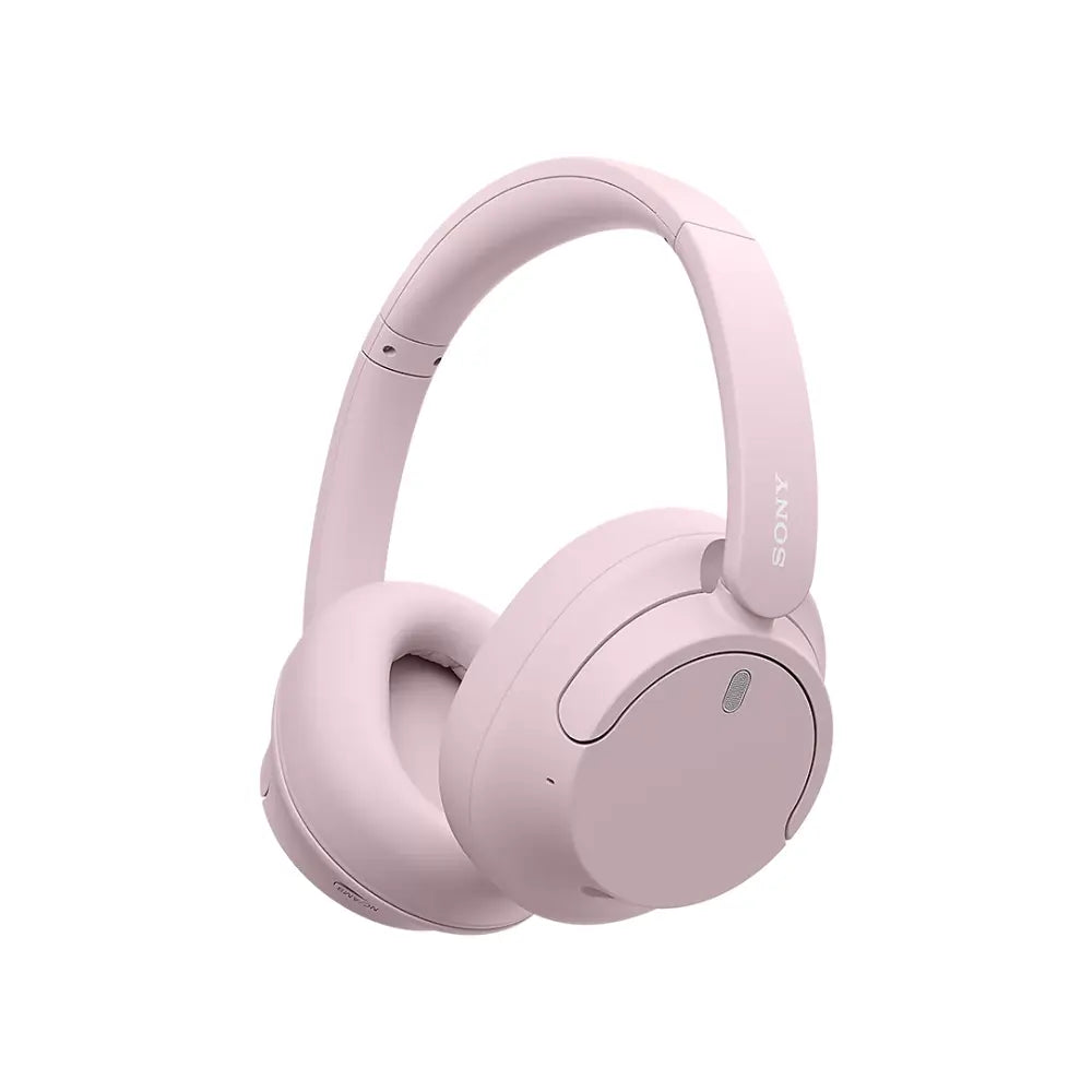 Wireless noise-cancelling over-ear Bluetooth headphones, pink, angled side view