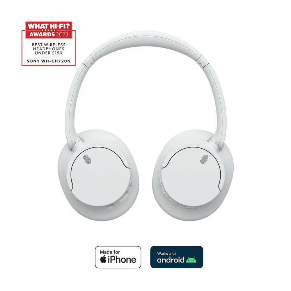 Wireless noise-cancelling over-ear Bluetooth headphones, white, front view