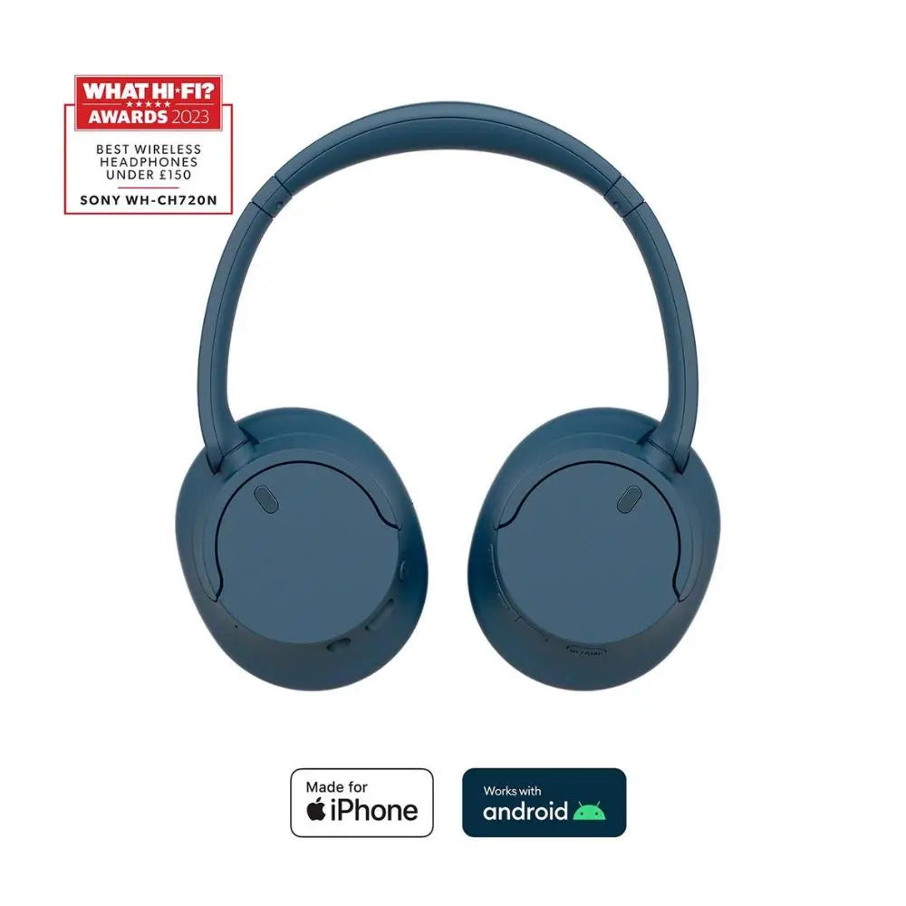 Wireless noise-cancelling over-ear Bluetooth headphones, blue, front view