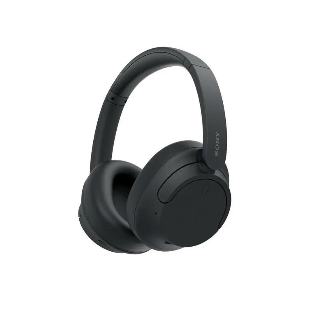 Wireless noise-cancelling over-ear Bluetooth headphones, black, angled side view