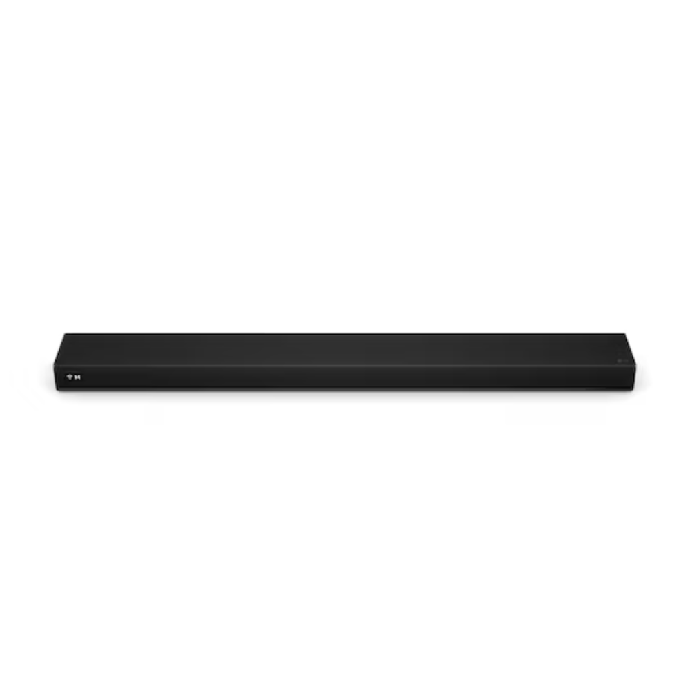 LG soundbar, slim black speaker bar with front control buttons