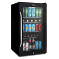 Black Subcold beer fridge with glass door and LED-lit interior shelves