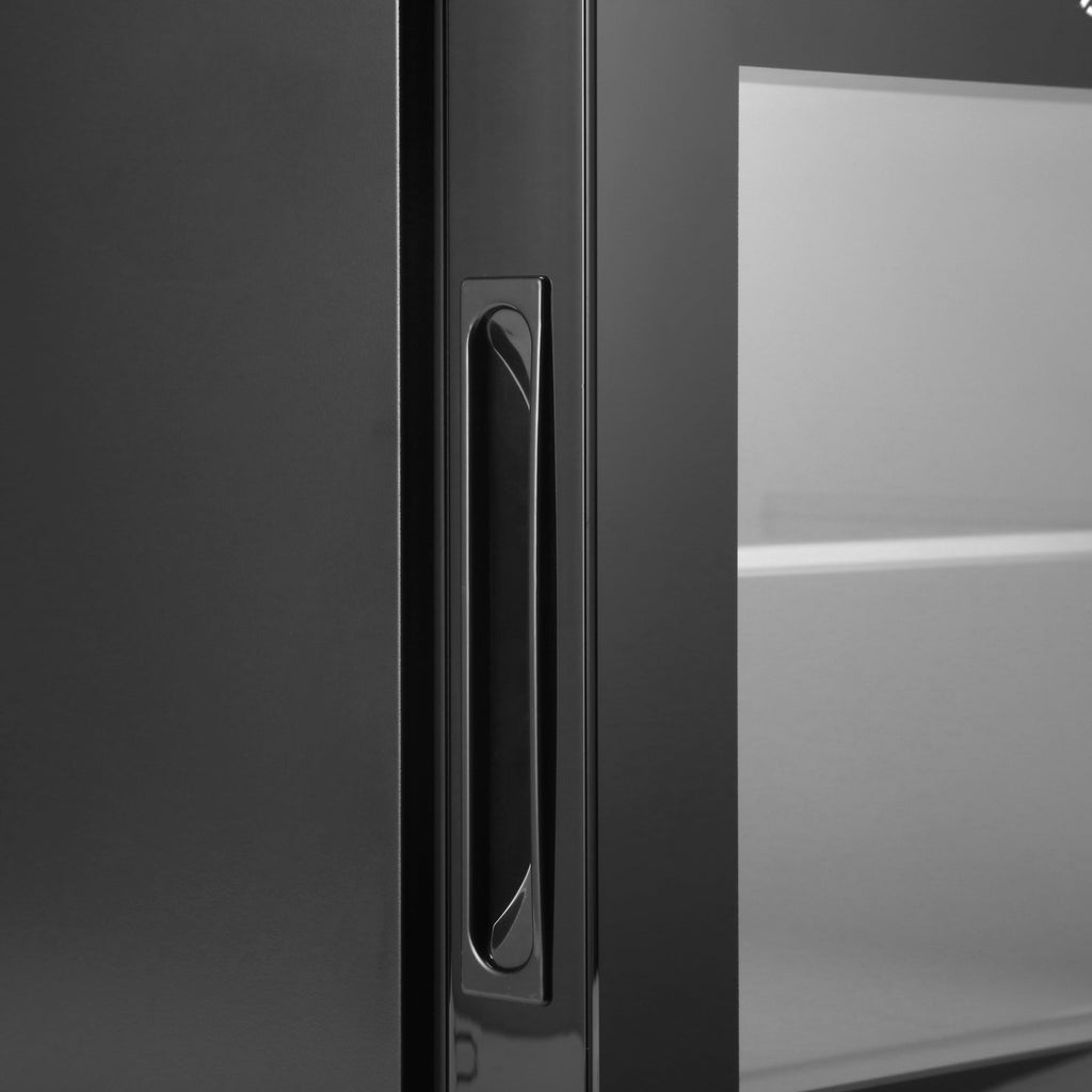 Black mini refrigerator recessed handle on side panel