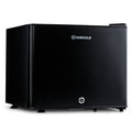 Black mini fridge with SUBCOLD logo, front door closed and caster feet visible
