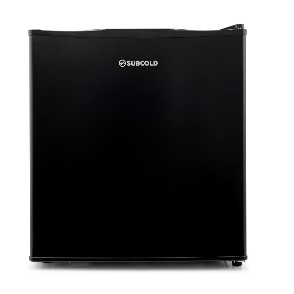 Black solid-door beer fridge with SUBCOLD logo on the front