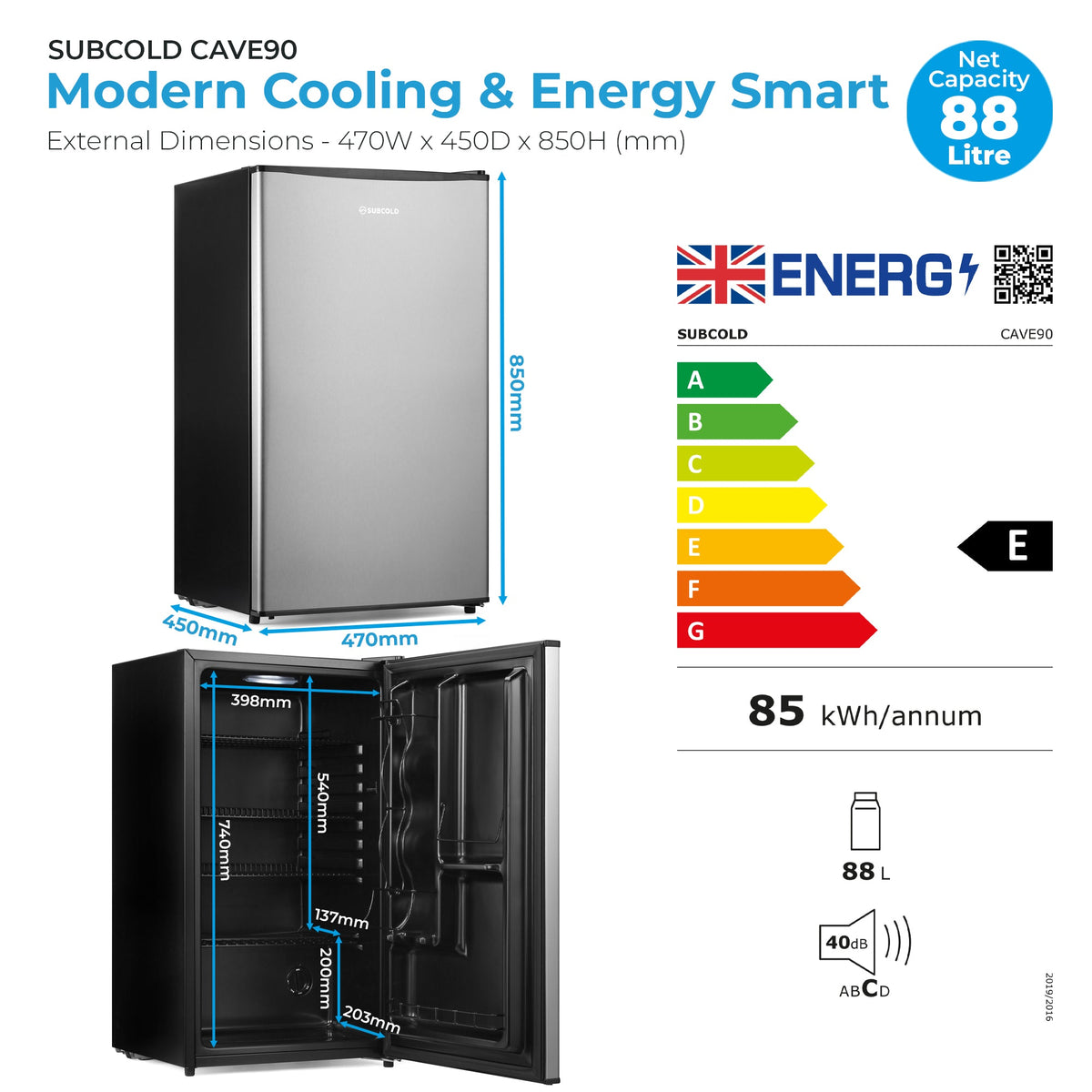 Beer fridge dimensions and energy efficiency infographic