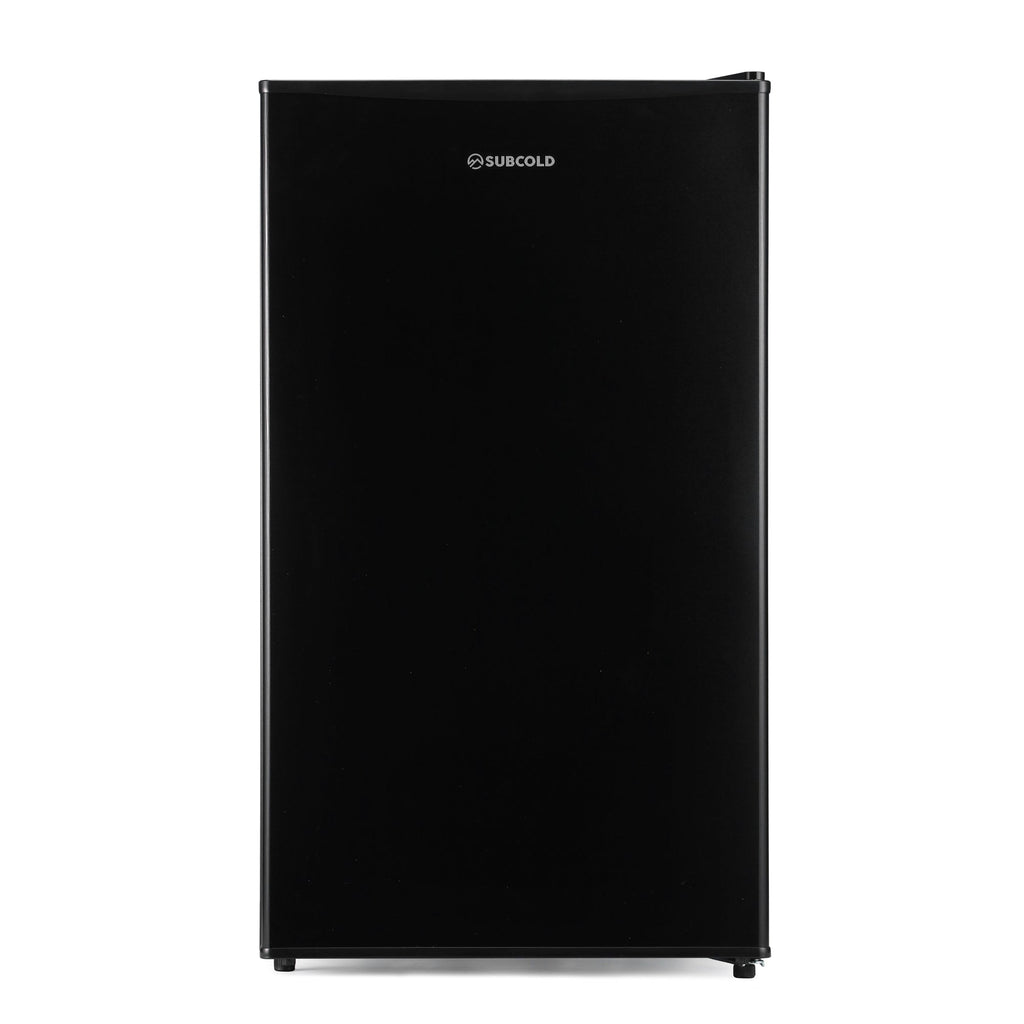 Black solid-door beer fridge with Subcold logo and sleek front panel