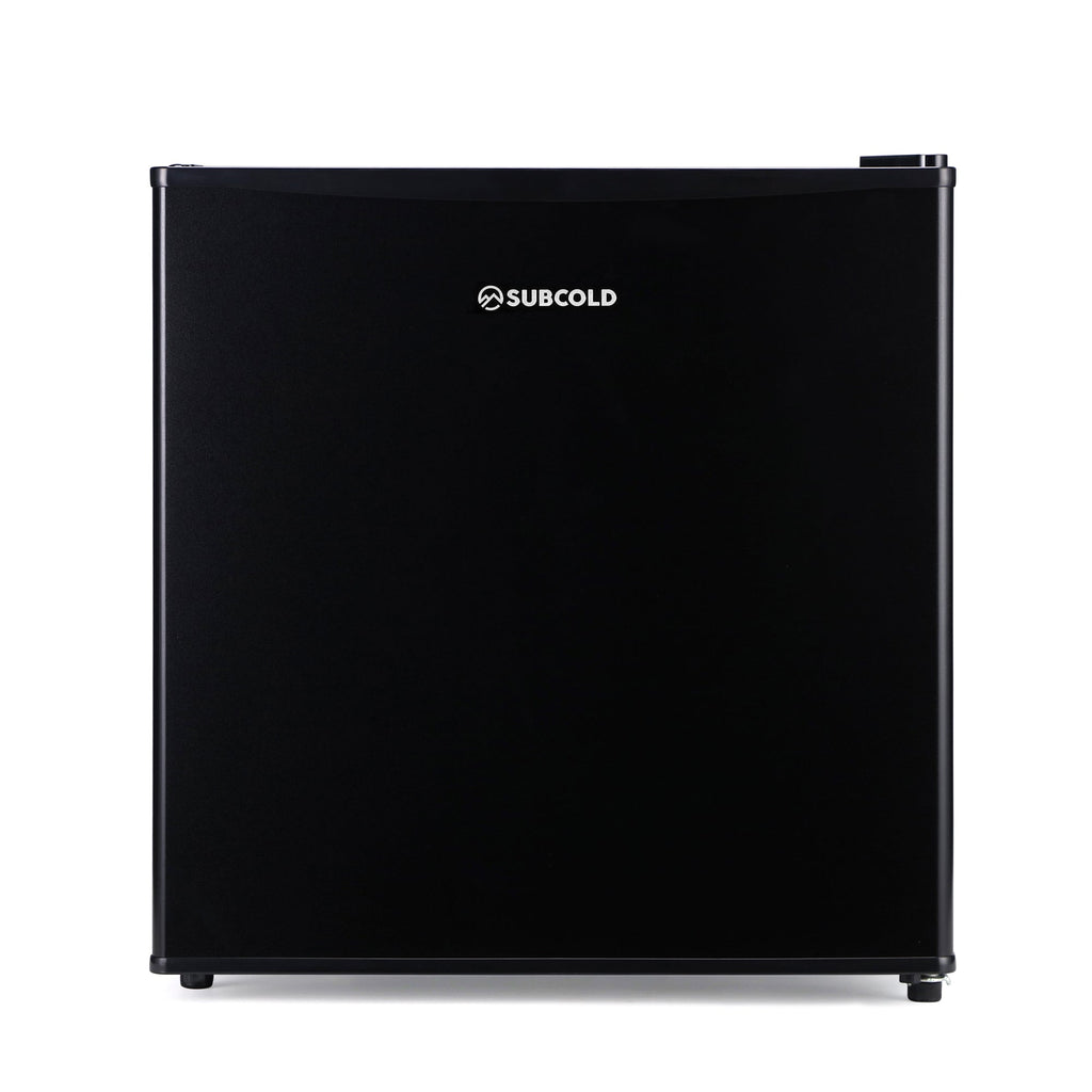 Black mini freezer with centered SUBCOLD logo and smooth front panel