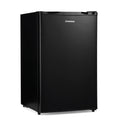 Black under-counter freezer with front door and four base feet