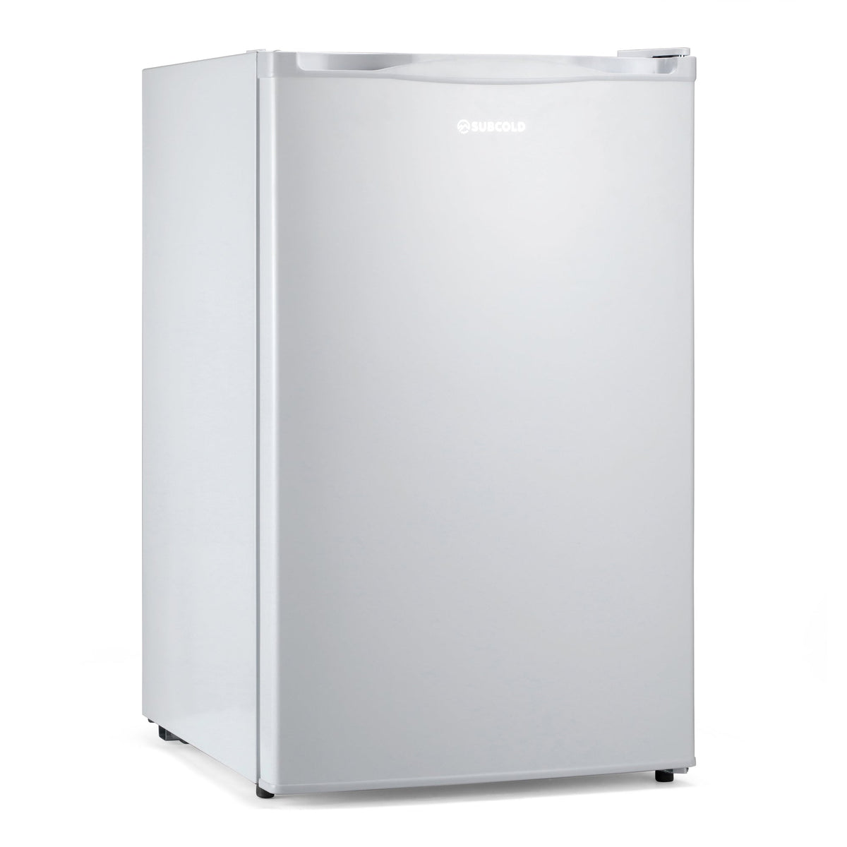 White under-counter freezer with hinged door, front view and visible control panel.