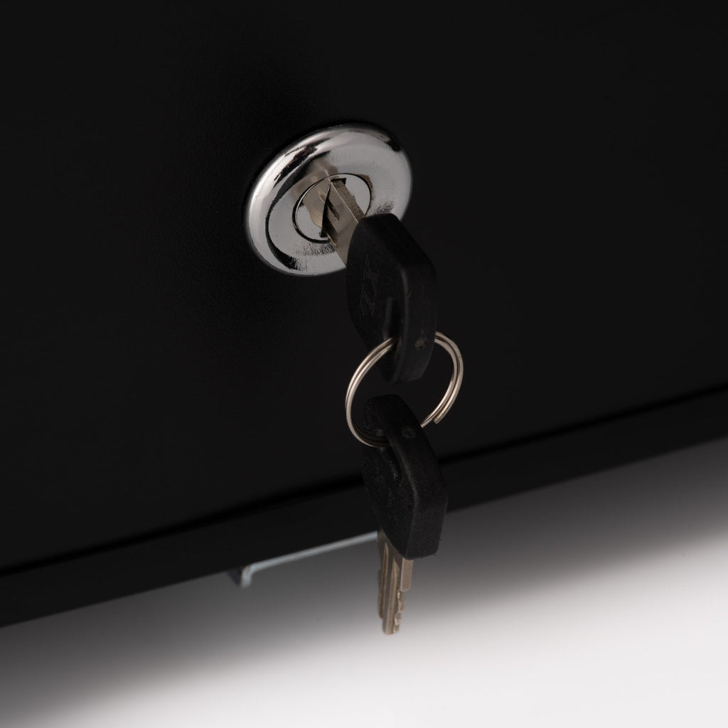 Under-counter LED fridge lock with metal key inserted in the front
