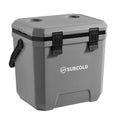 Subcold insulated cool box, gray with black latches and side carrying handle