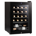 Black LED wine cooler with glass door and adjustable wire racks