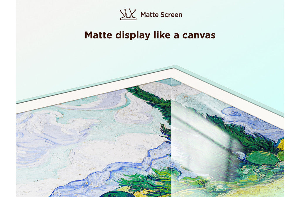 65-inch QLED 4K smart TV matte display with canvas-like texture graphic