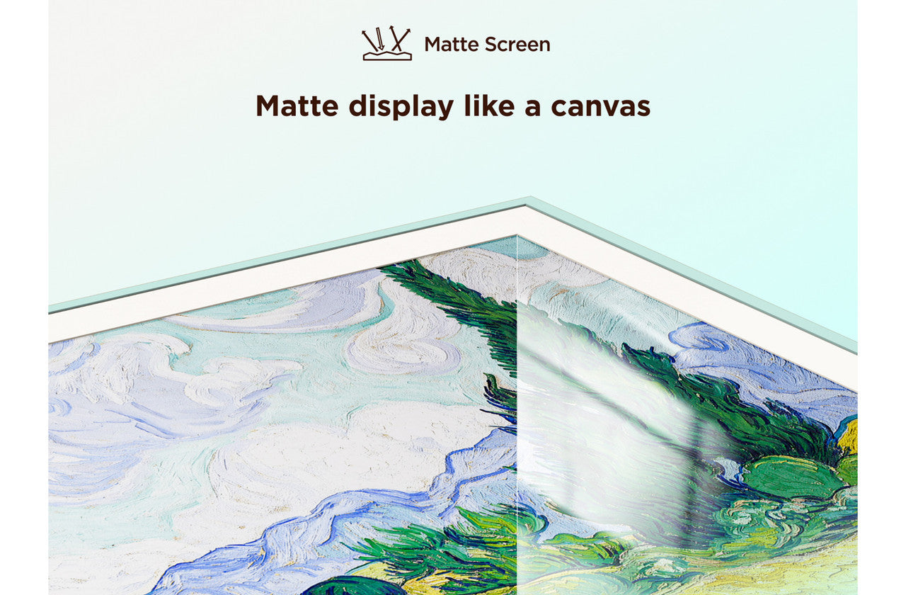 65-inch QLED 4K smart TV matte display with canvas-like texture graphic