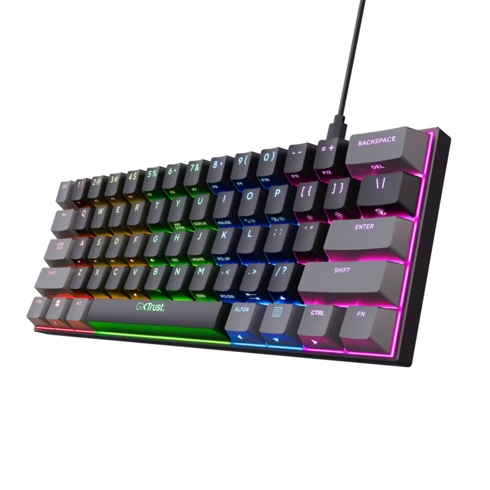 RGB mini gaming keyboard with QWERTY keys and multicolor backlight