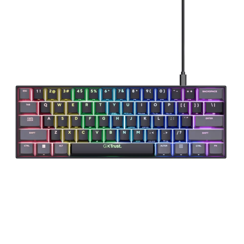 Wired mini gaming keyboard with colorful RGB backlighting and function keys