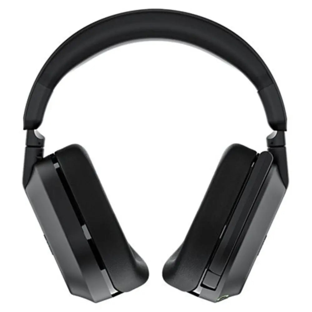 Black over-ear wireless headset with padded earcups and adjustable headband